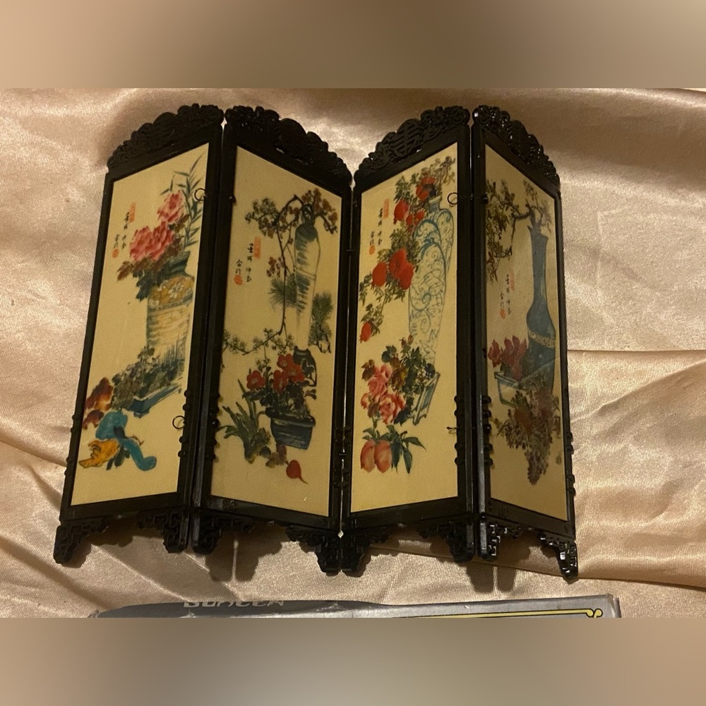 👑 Vintage Miniature Dollhouse Asian Folding Screen-Two Sided - Picture 3 of 9